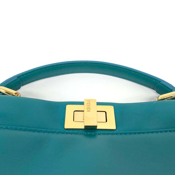 Fendi Teal Mini Peekaboo Bag Nappa Iconic Satchel Lago Teal Shoulder Handbag - Picture 7 of 15